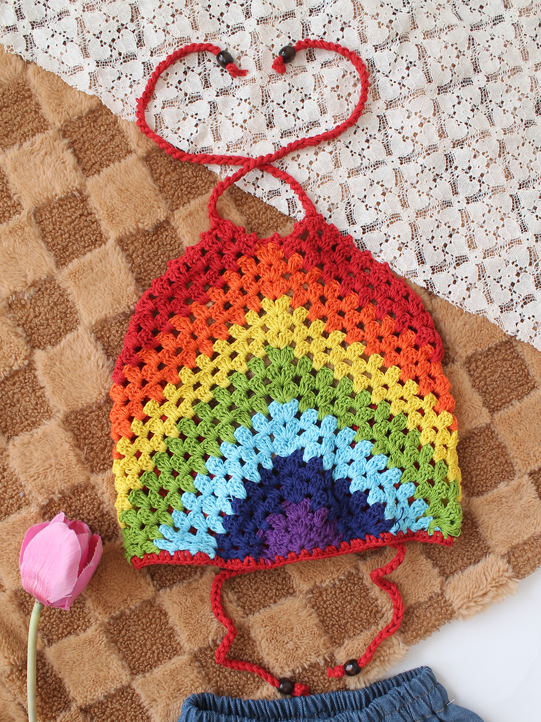 Woonie Self Design Halterneck Top  Multicolor