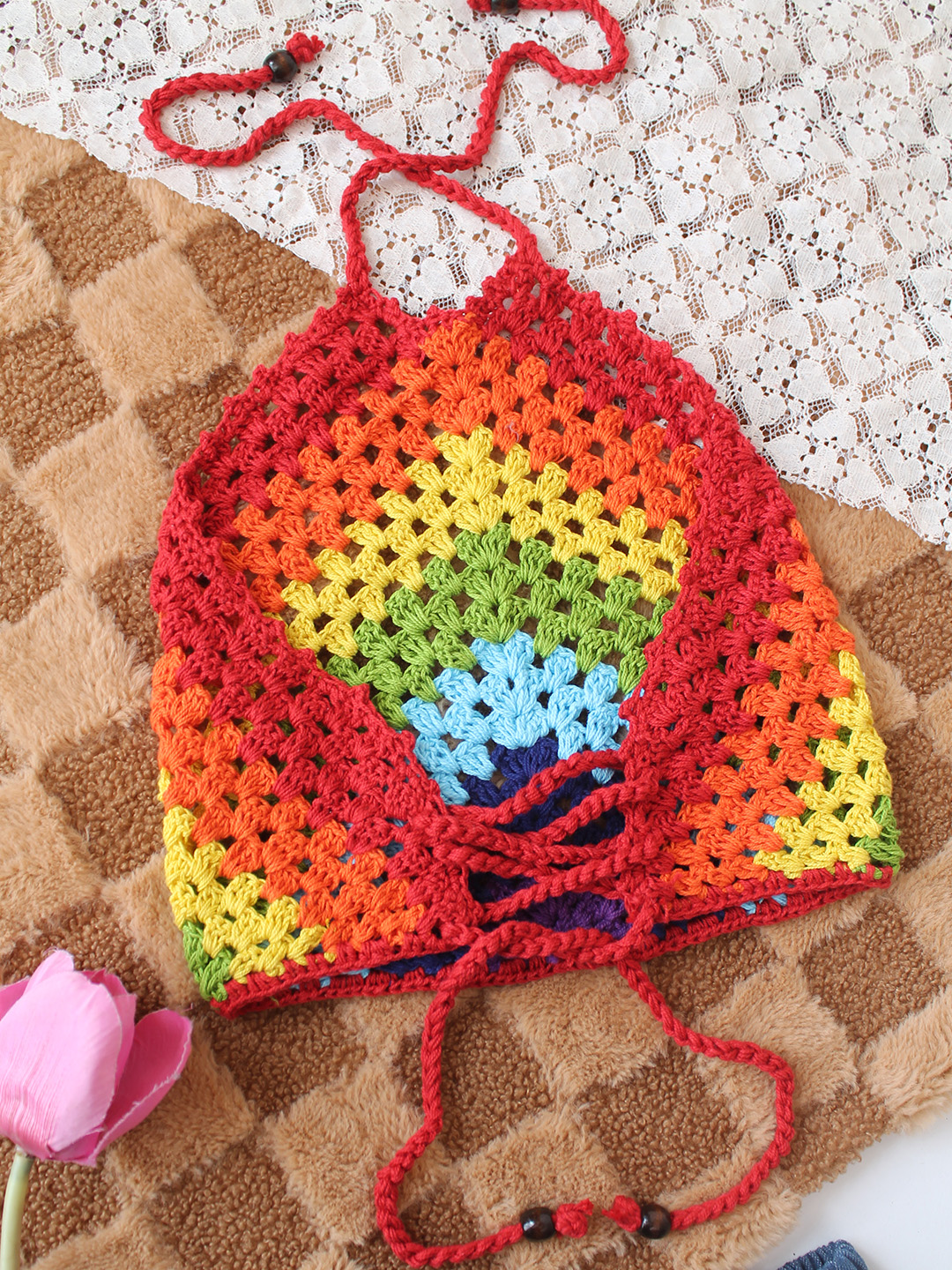 Woonie Self Design Halterneck Top  Multicolor