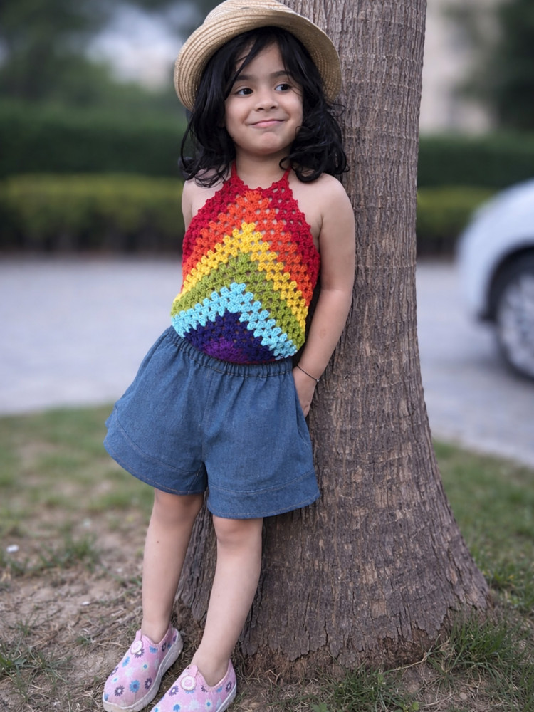 Image of Woonie Self Design Halterneck Top - Multicolor