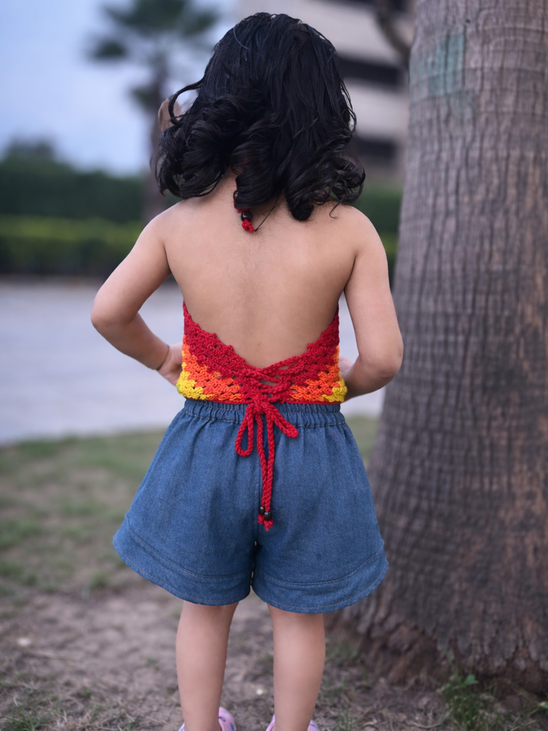 Woonie Self Design Halterneck Top  Multicolor