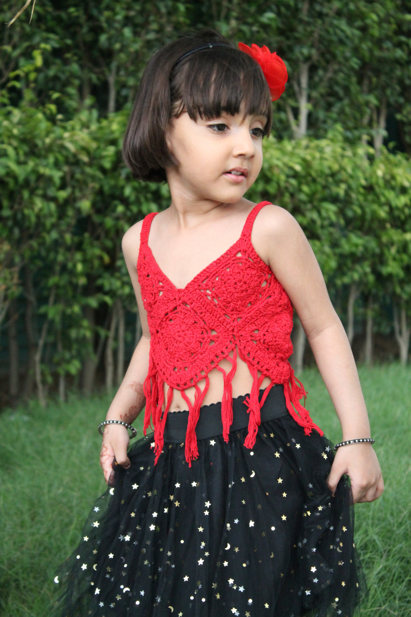 Red Strap Top with Fringes
