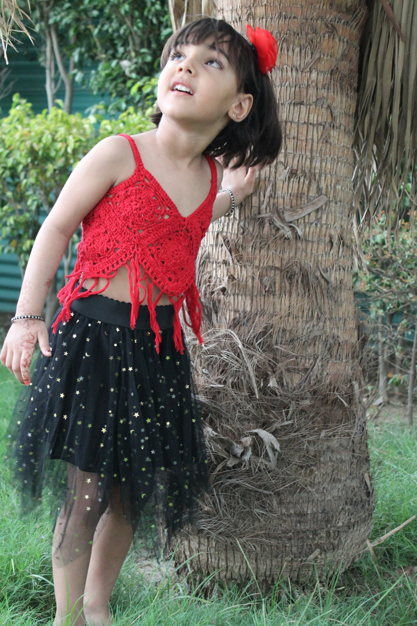 Red Strap Top with Fringes
