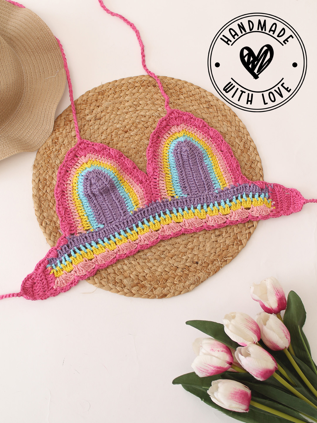 Woonie Rainbow Striped Beach Crop Top  Multicolor