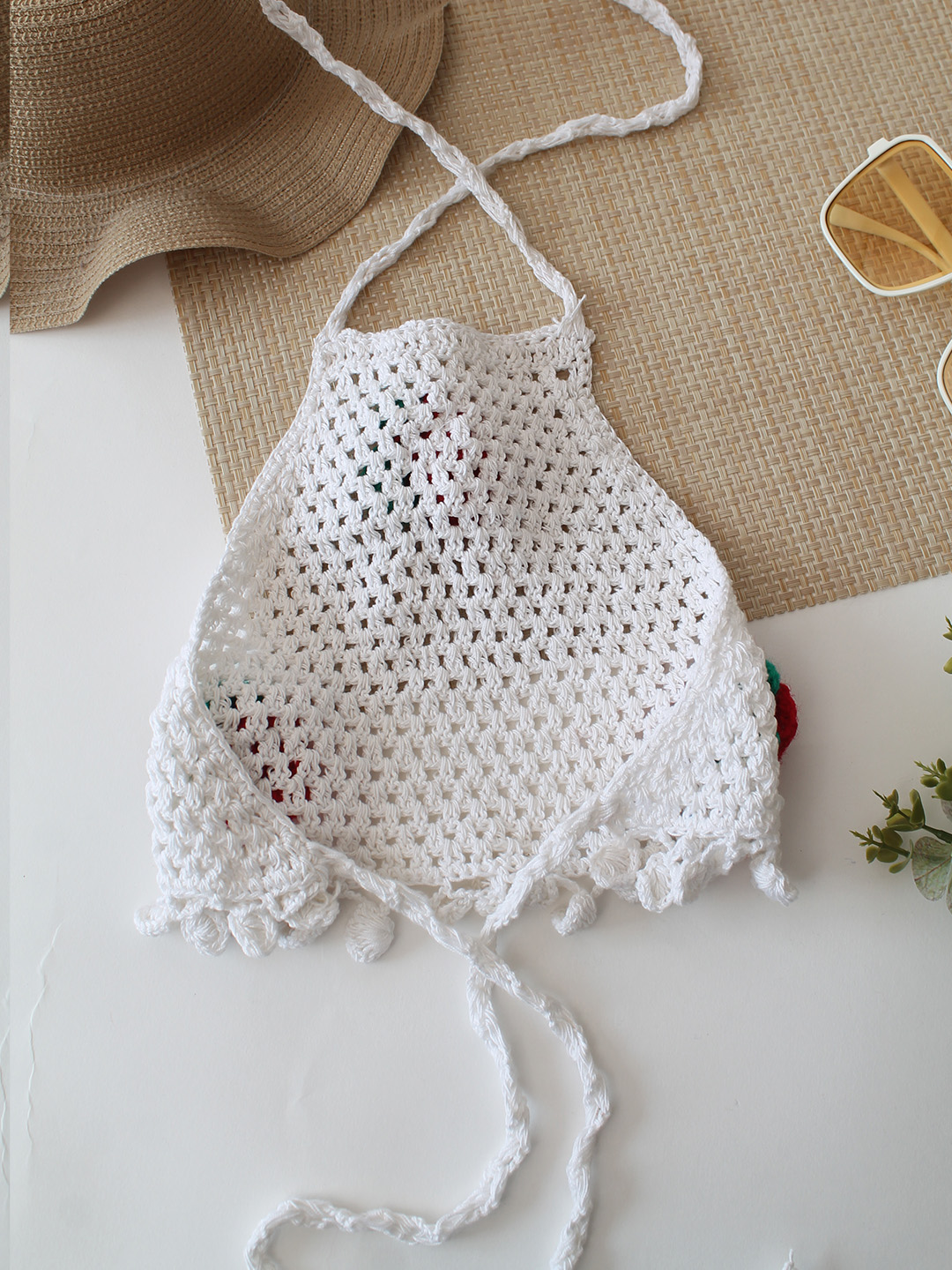 Woonie Rose Applique Crop Top - White