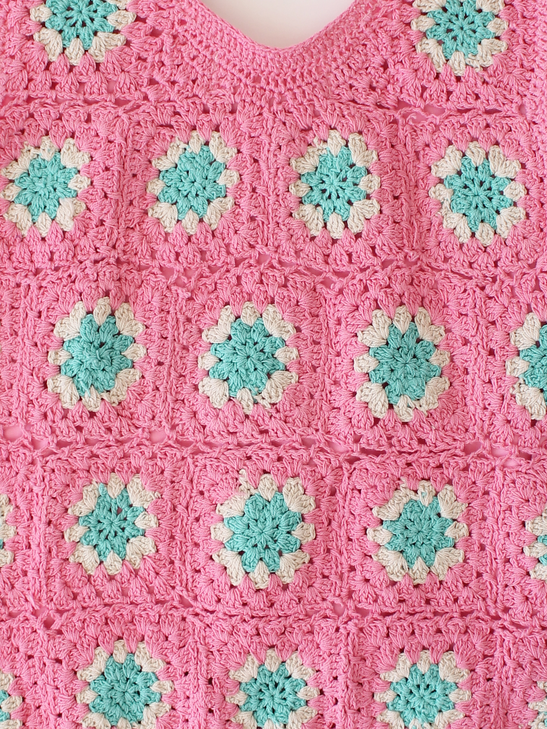 Woonie Crochet Granny Square Summer Crop Top - Pink