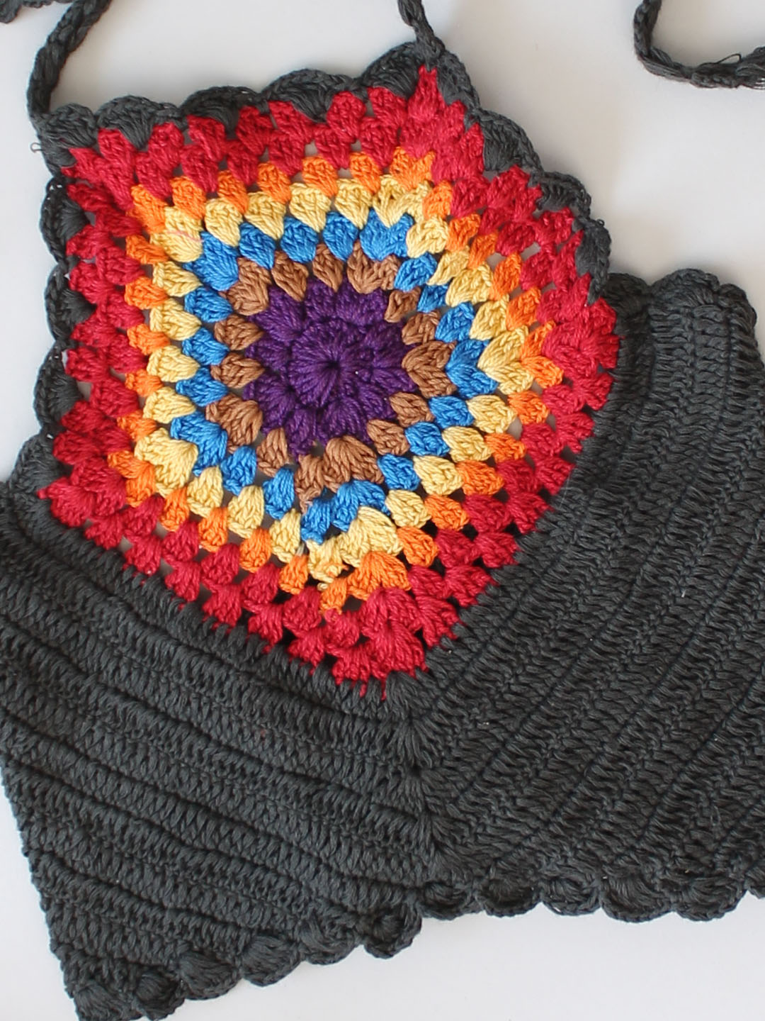 Woonie Crochet Boho Style Halterneck Top - Black