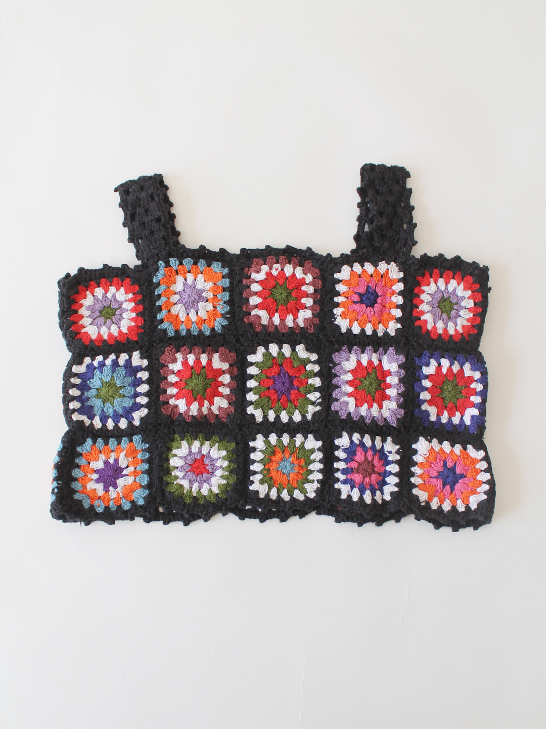 Woonie Crochet Granny Square Summer Crop Top  Black