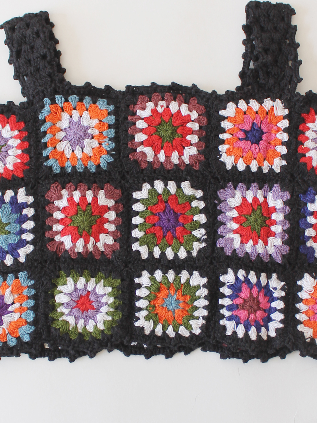 Woonie Crochet Granny Square Summer Crop Top  Black