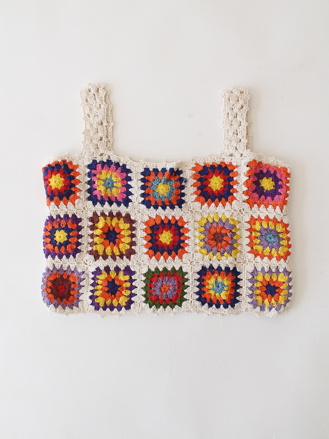 Woonie Crochet Granny Square Summer Crop Top  Multicolor