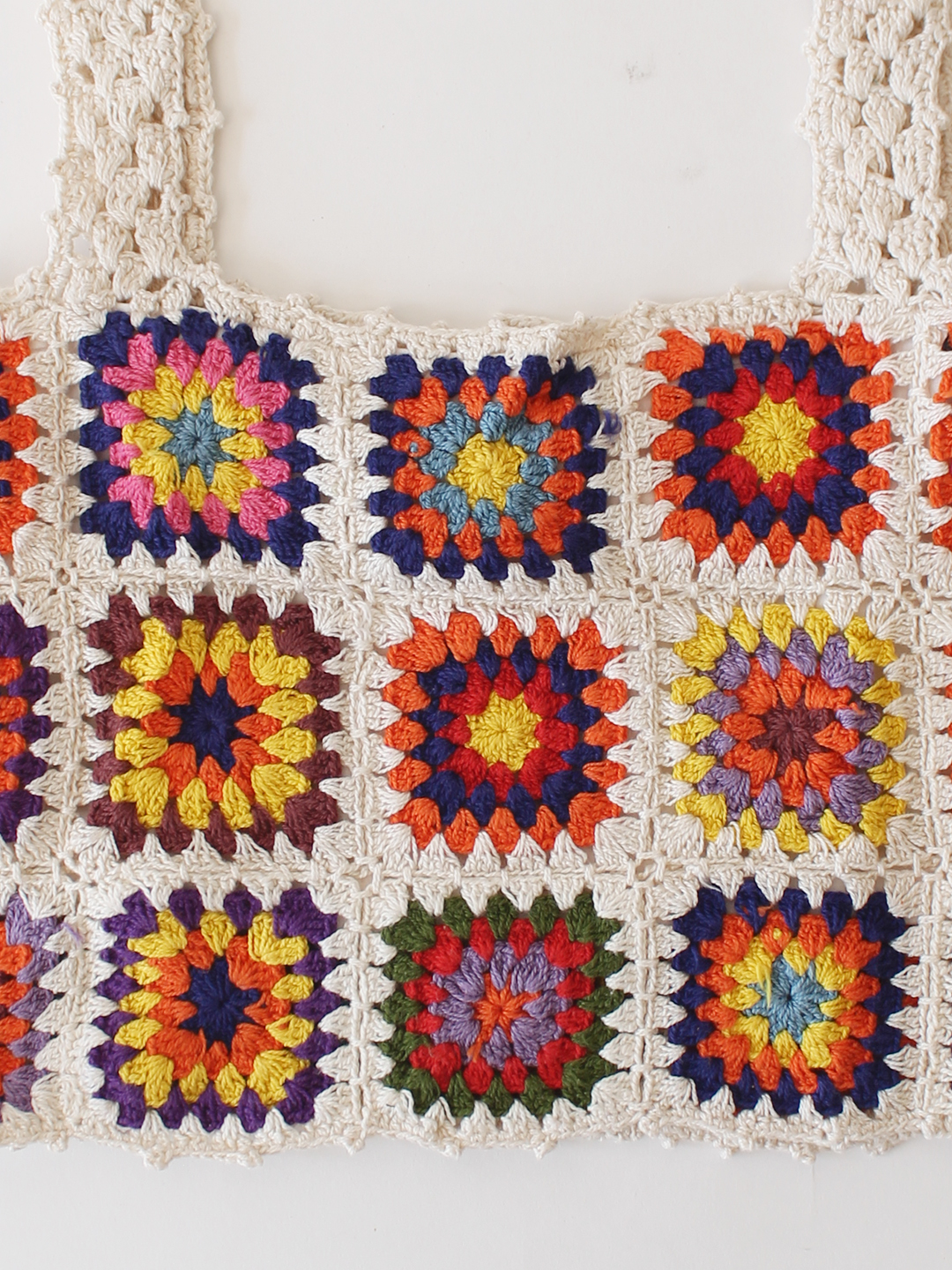 Woonie Crochet Granny Square Summer Crop Top - Multicolor