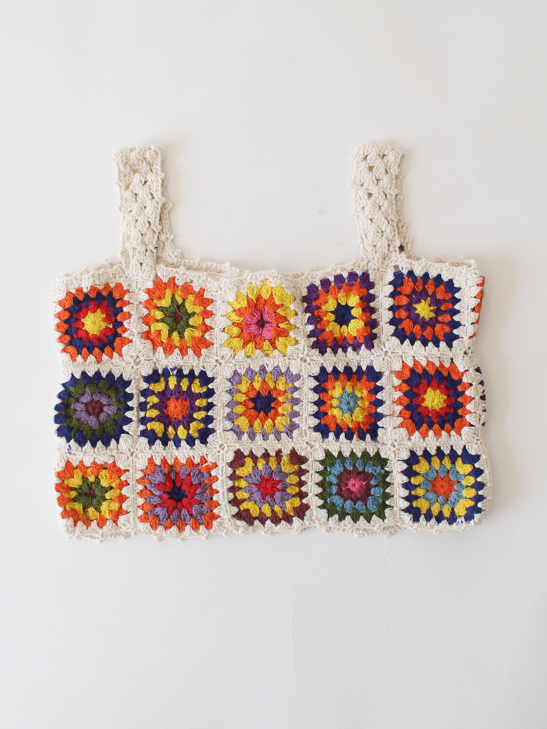 Woonie Crochet Granny Square Summer Crop Top  Multicolor
