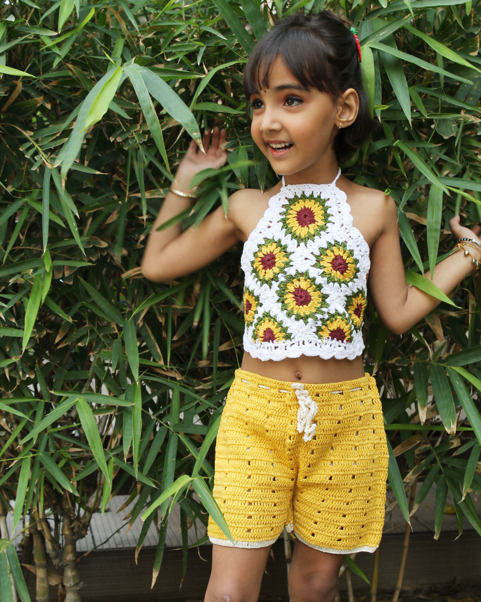 Sunflower Halterneck Summer Crop Top for Girls