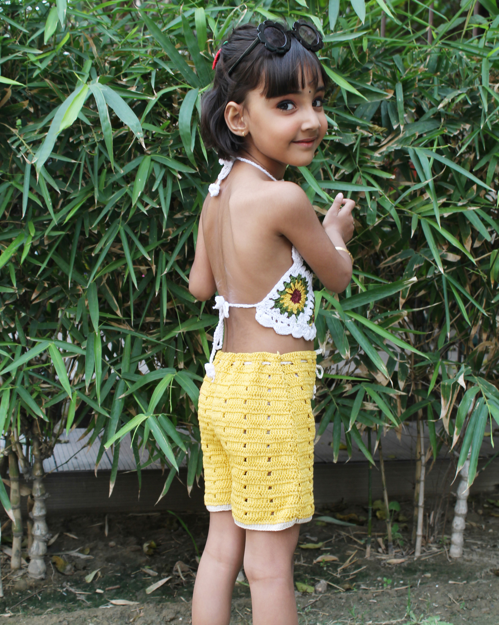 Sunflower Halterneck Summer Crop Top for Girls