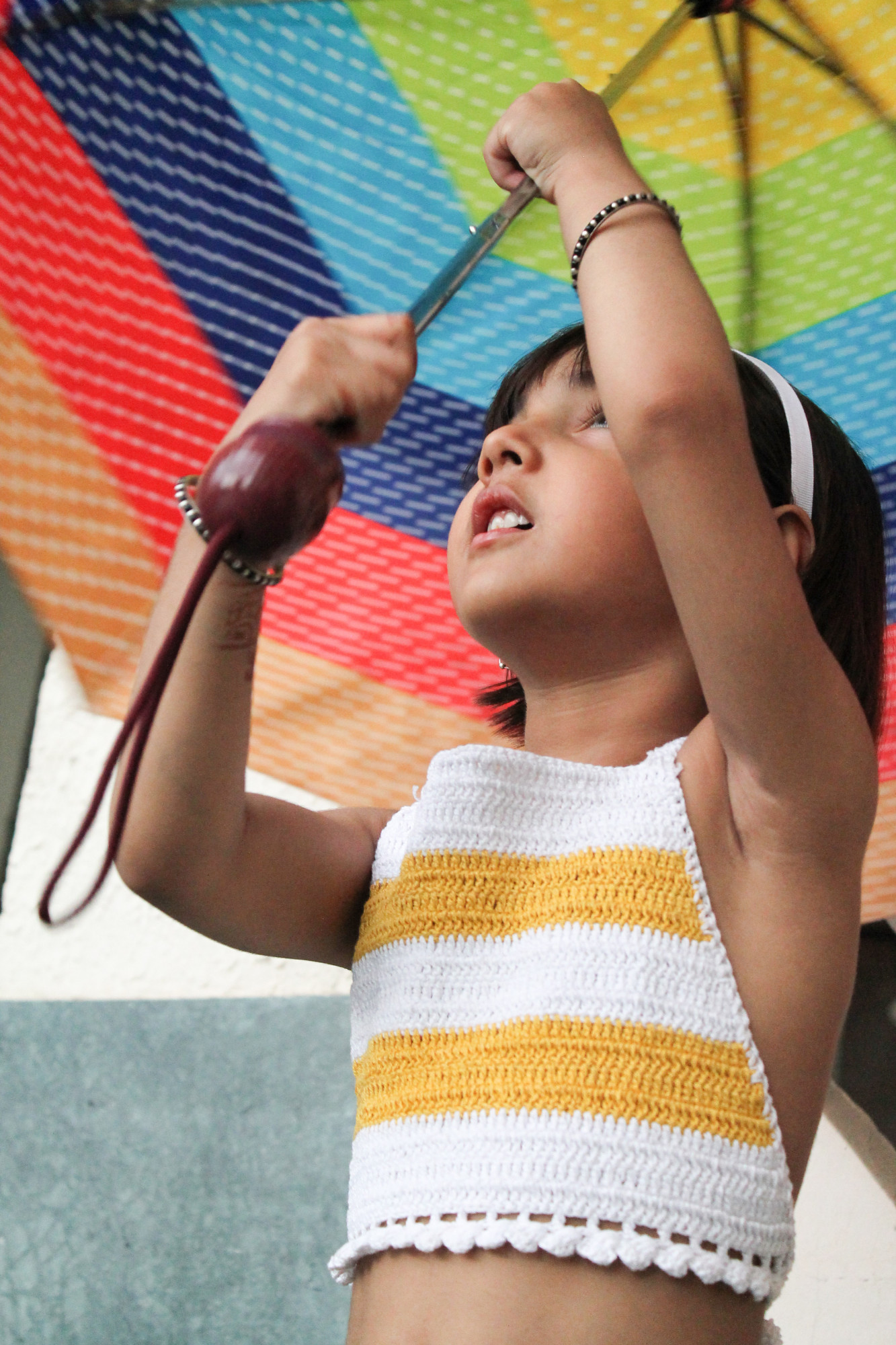 Yellow and White Striped Halterneck Summer Crop Top for Girls