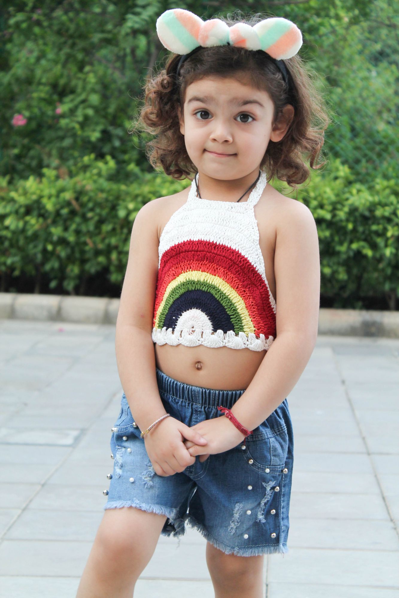 Rainbow Halterneck Summer Crop Top for Girls