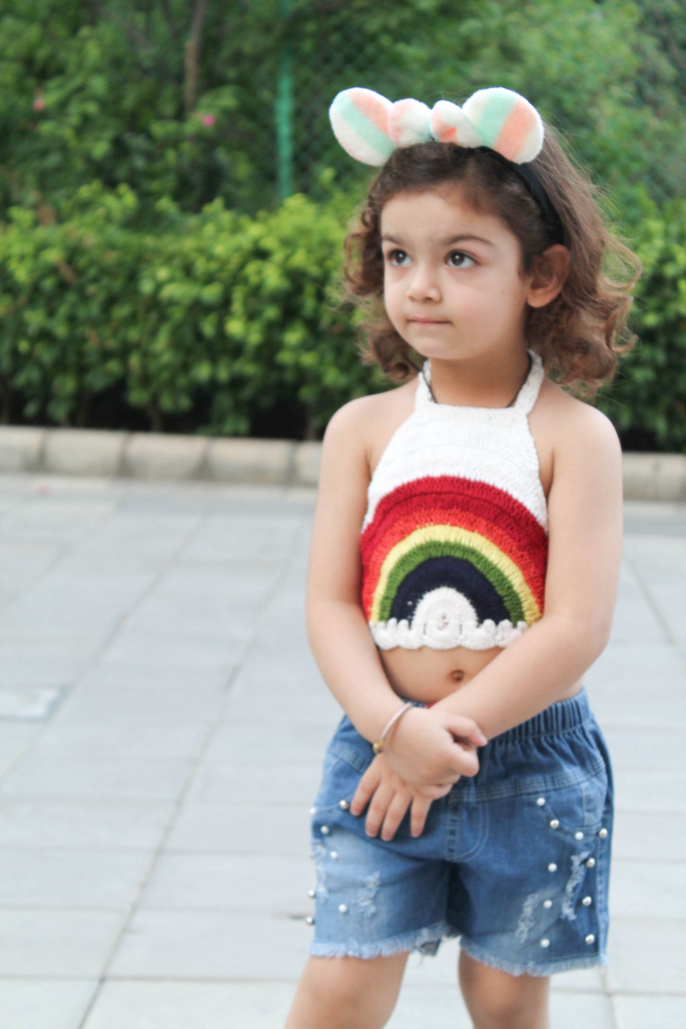 Rainbow Halterneck Summer Crop Top for Girls