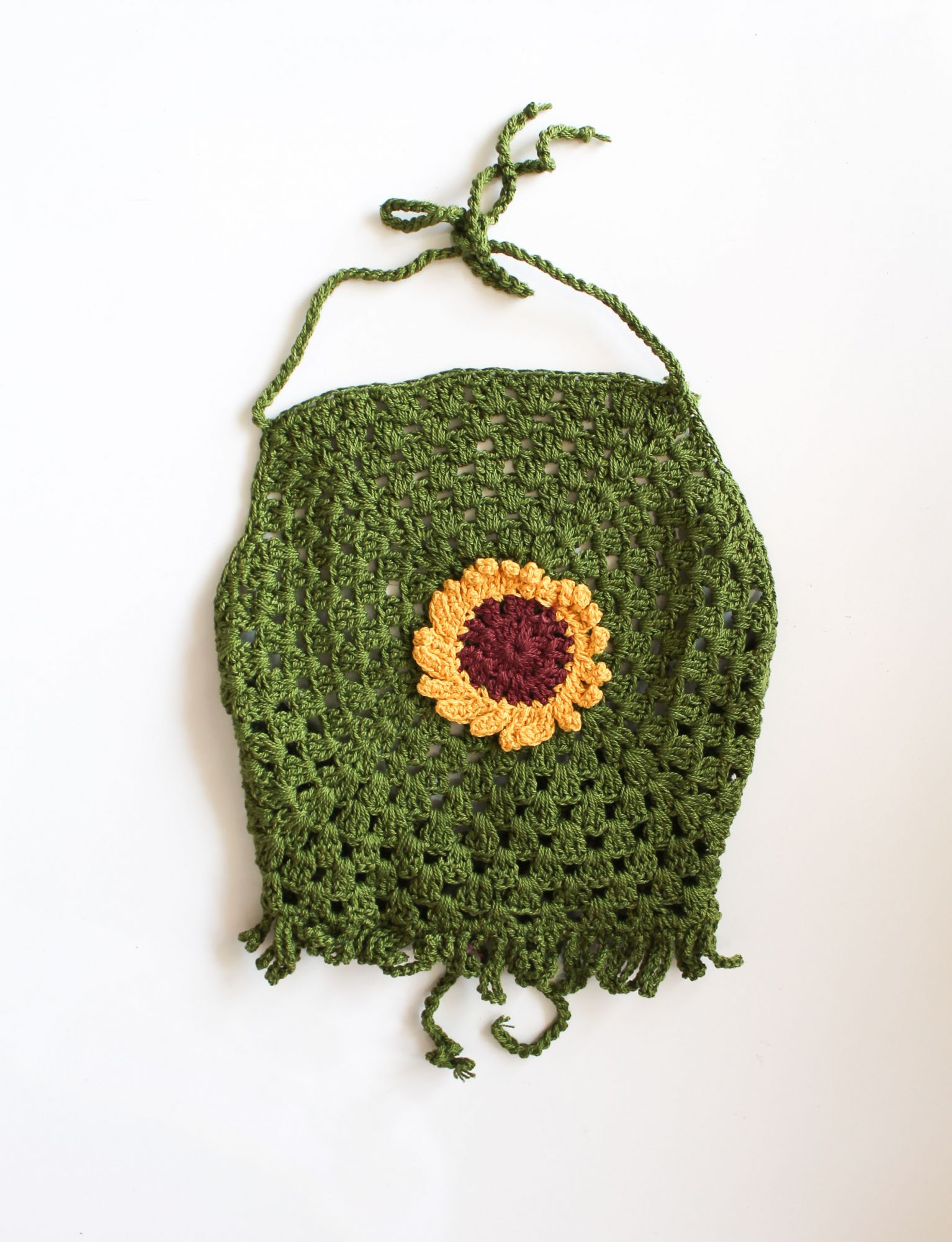 Green Sunflower Halterneck Summer Crop Top for Girls