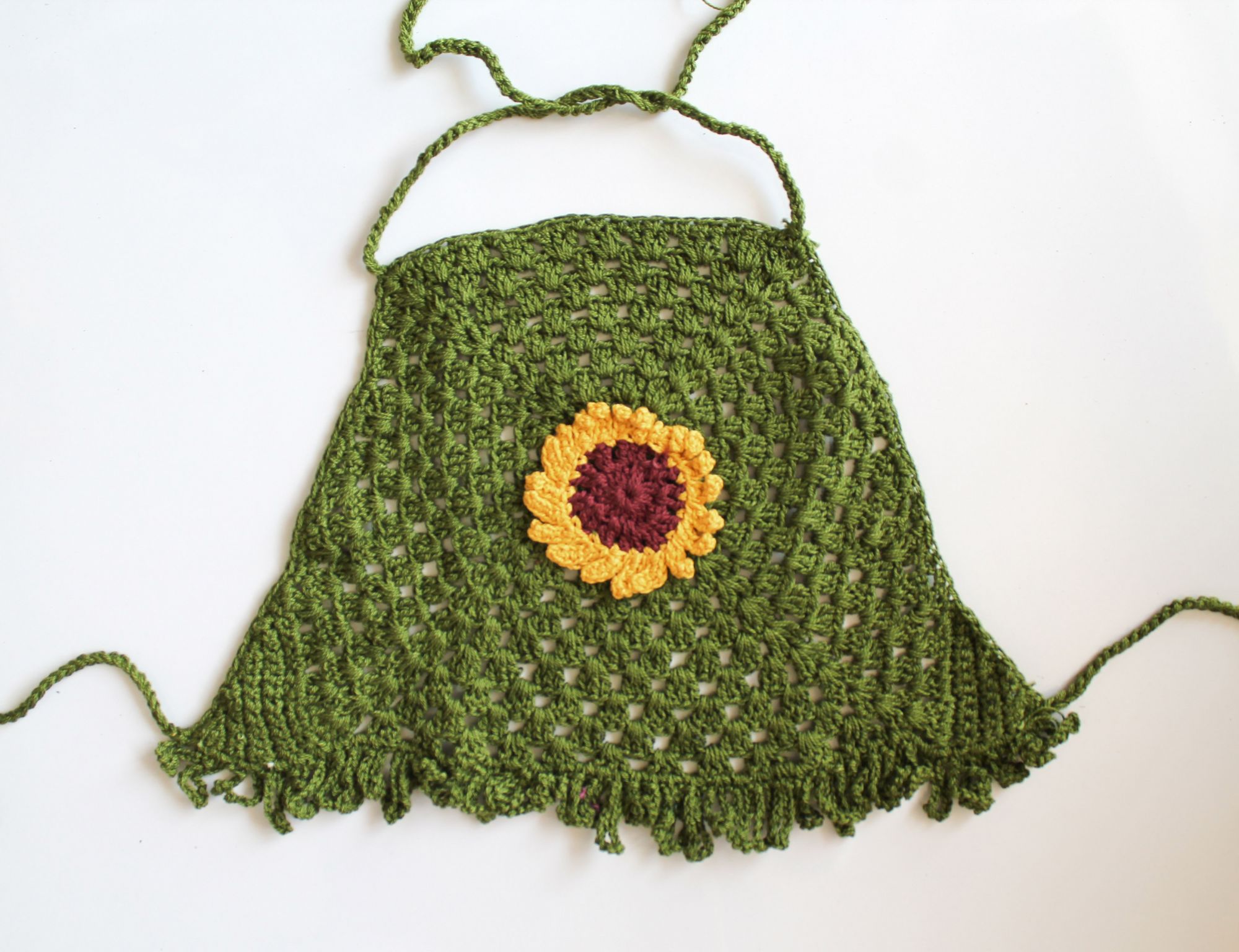 Green Sunflower Halterneck Summer Crop Top for Girls