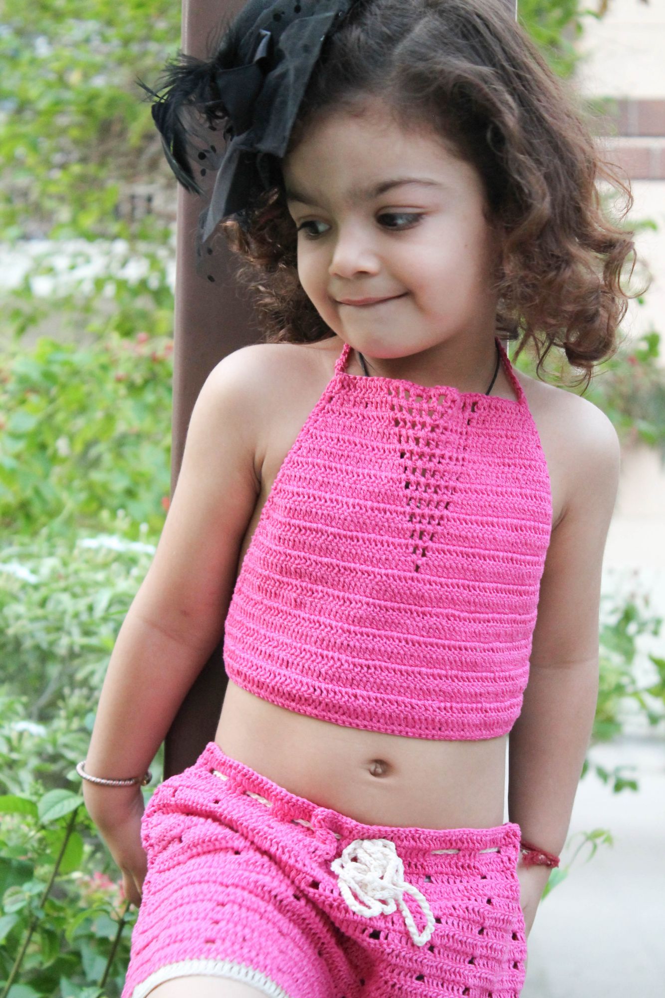 Pink Solid Halterneck Summer Crop Top for Girls