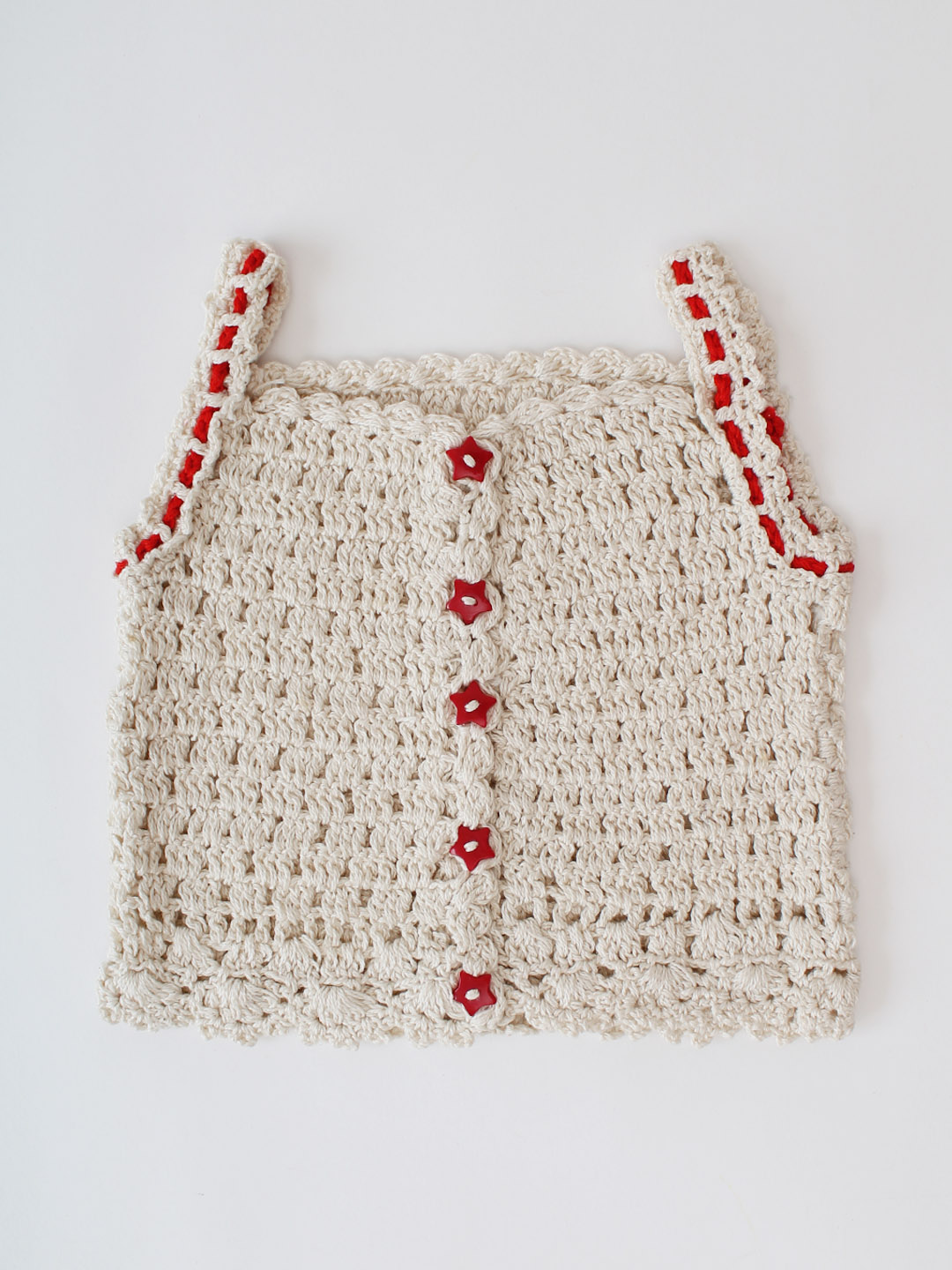 Woonie Handmade Crochet Front Open Cotton Top - Cream