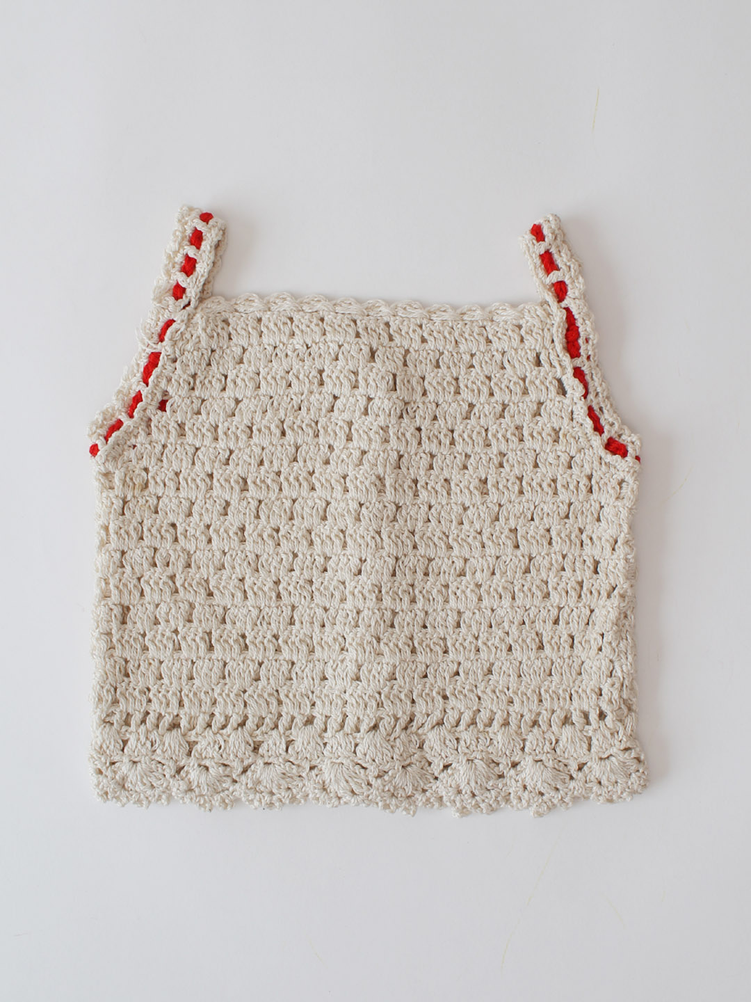 Woonie Handmade Crochet Front Open Cotton Top - Cream