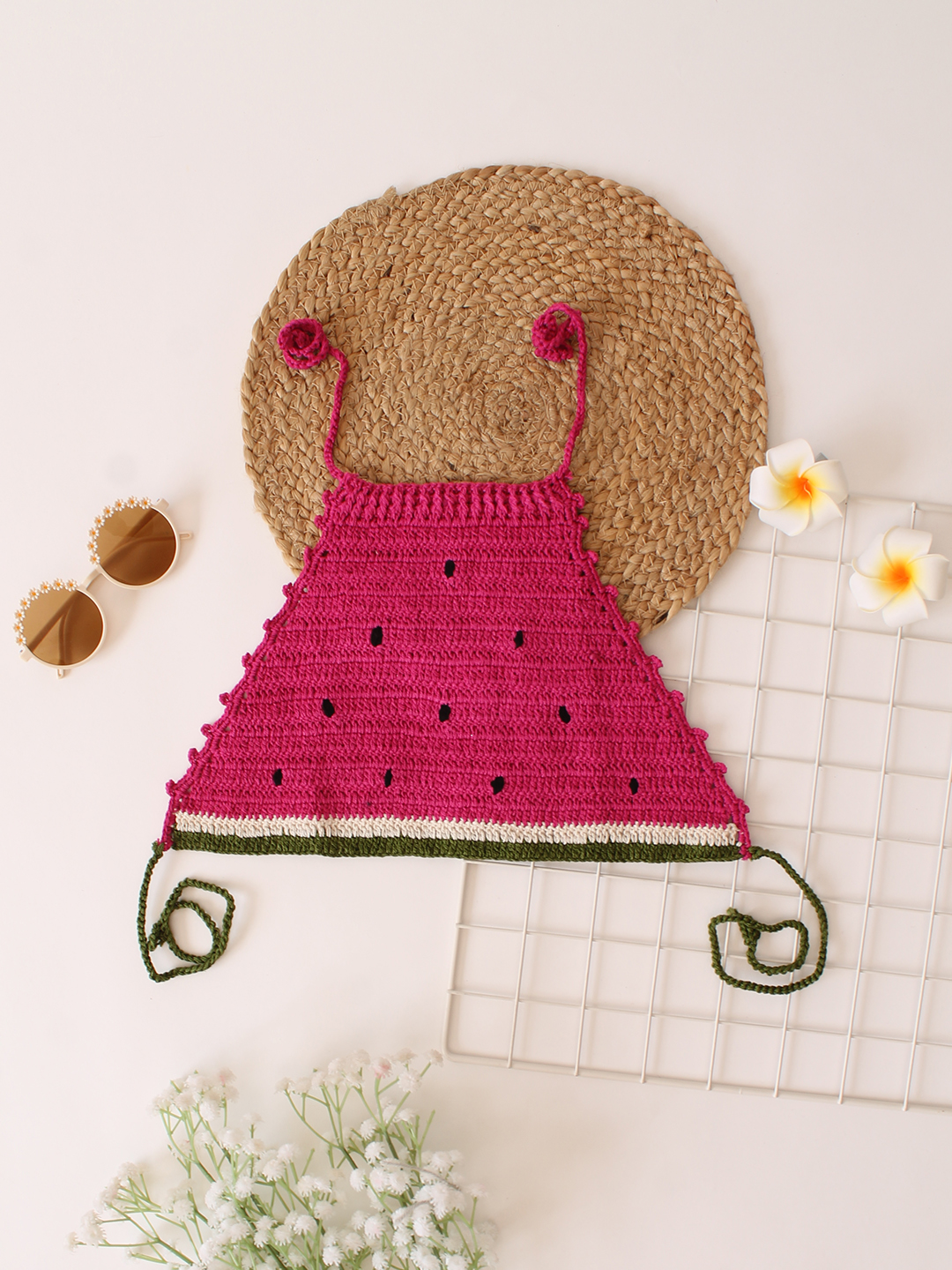 Woonie Handmade Crochet Halterneck Watermelon Top - Pink