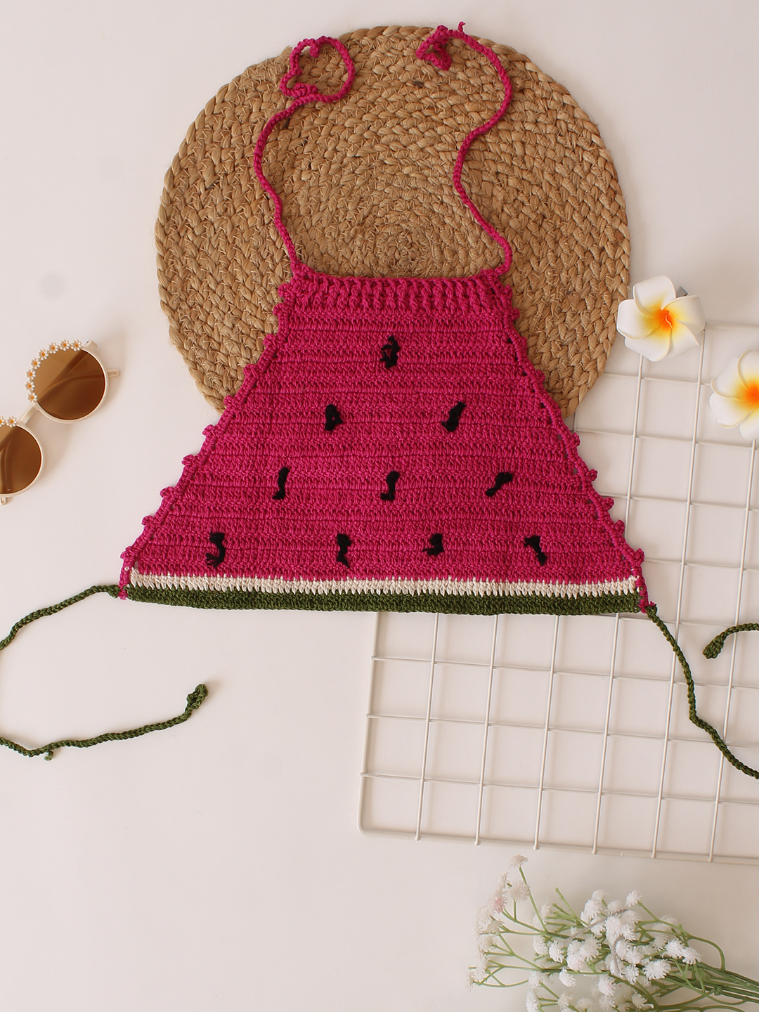 Woonie Handmade Crochet Halterneck Watermelon Top - Pink