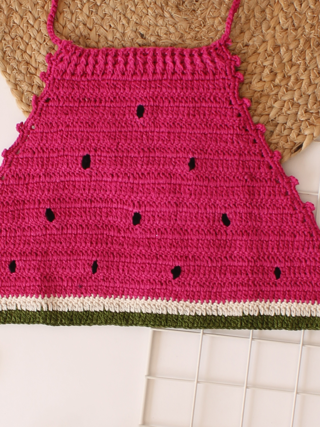 Woonie Handmade Crochet Halterneck Watermelon Top - Pink