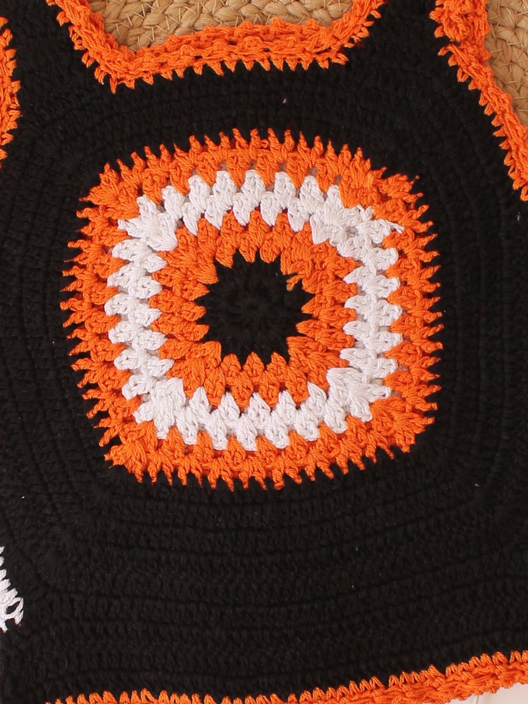 Woonie Handmade Granny Square Cotton Thread Top - Black