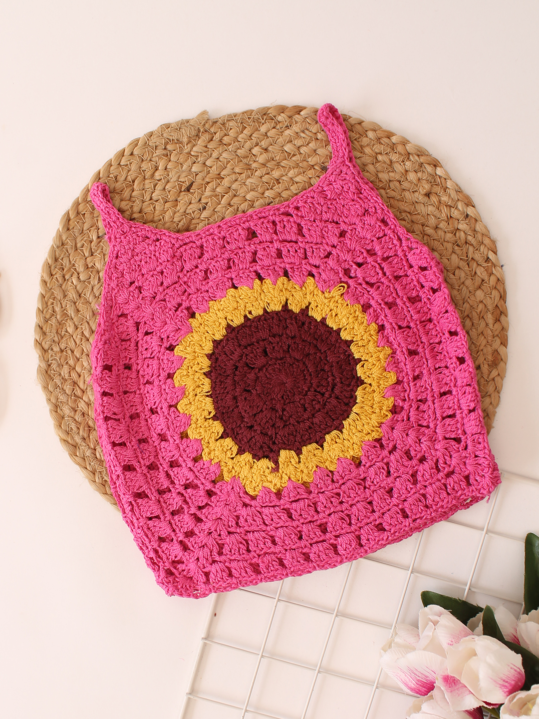Pink Sunflower Summer Crop Top for Girls