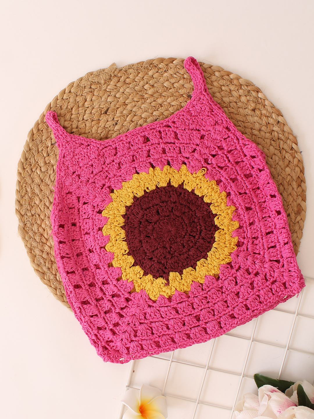 Pink Sunflower Summer Crop Top for Girls