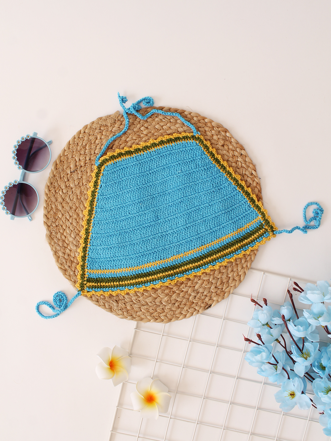 Sky Blue Halterneck Summer Crop Top for Girls