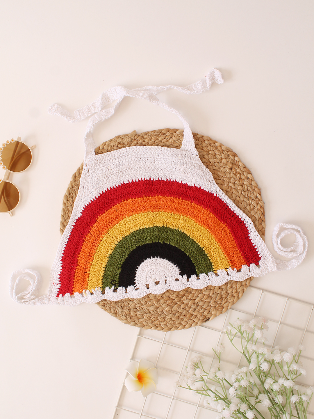 Woonie Handmade Crochet Halterneck Rainbow Top - Multi