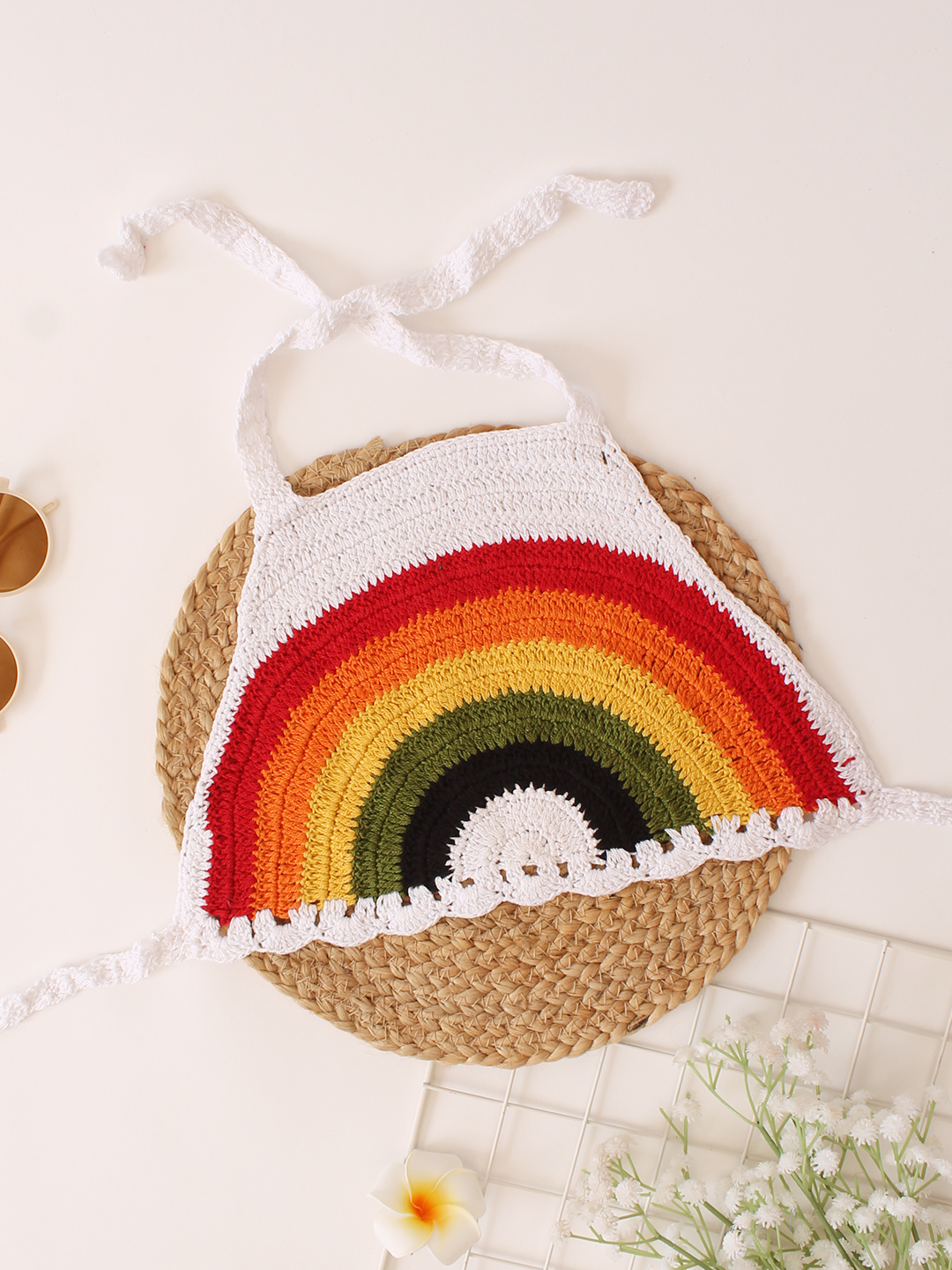 Woonie Handmade Crochet Halterneck Rainbow Top - Multi