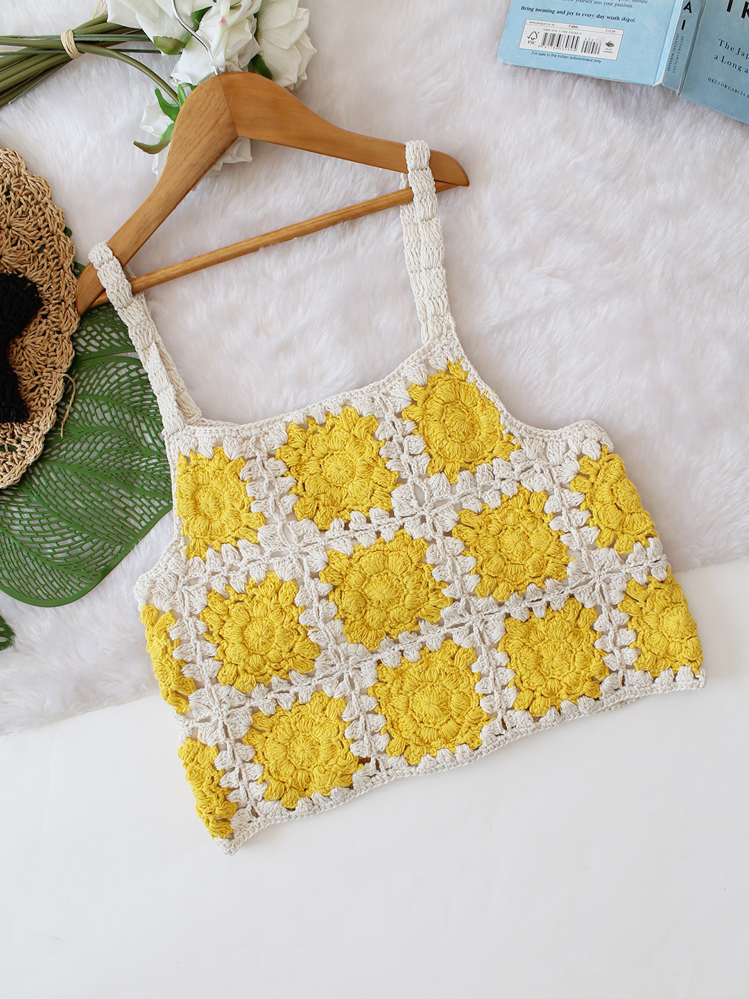 Woonie Handmade Crochet Strappy Top - Yellow