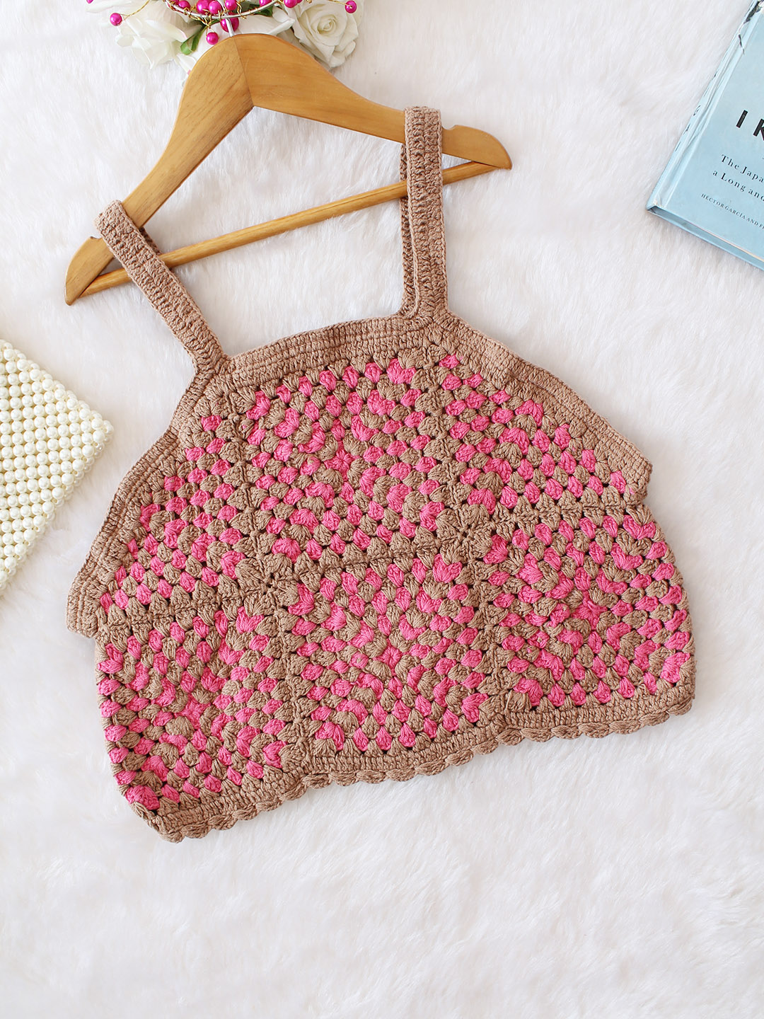 Woonie Handmade Crochet Strappy Top - Pink