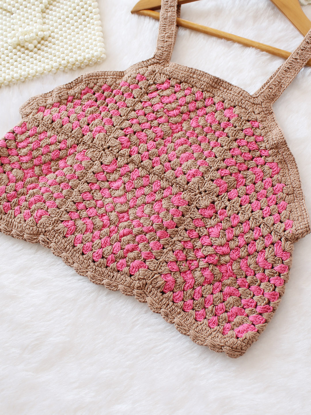 Woonie Handmade Crochet Strappy Top - Pink