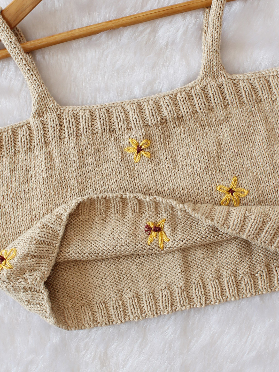 Woonie Handknitted Cotton Summer Strappy Top - Beige