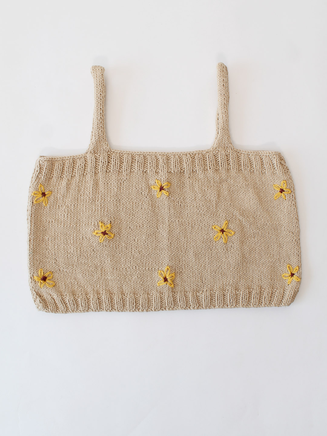 Woonie Handknitted Cotton Summer Strappy Top - Beige