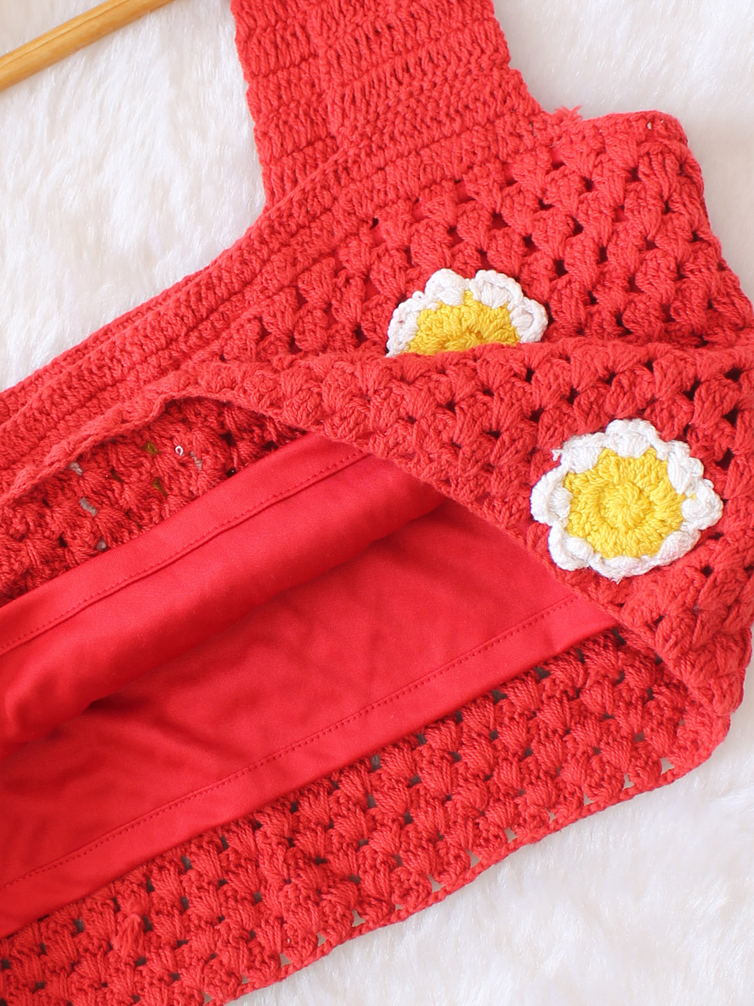 Woonie Crochet Applique Top - Red