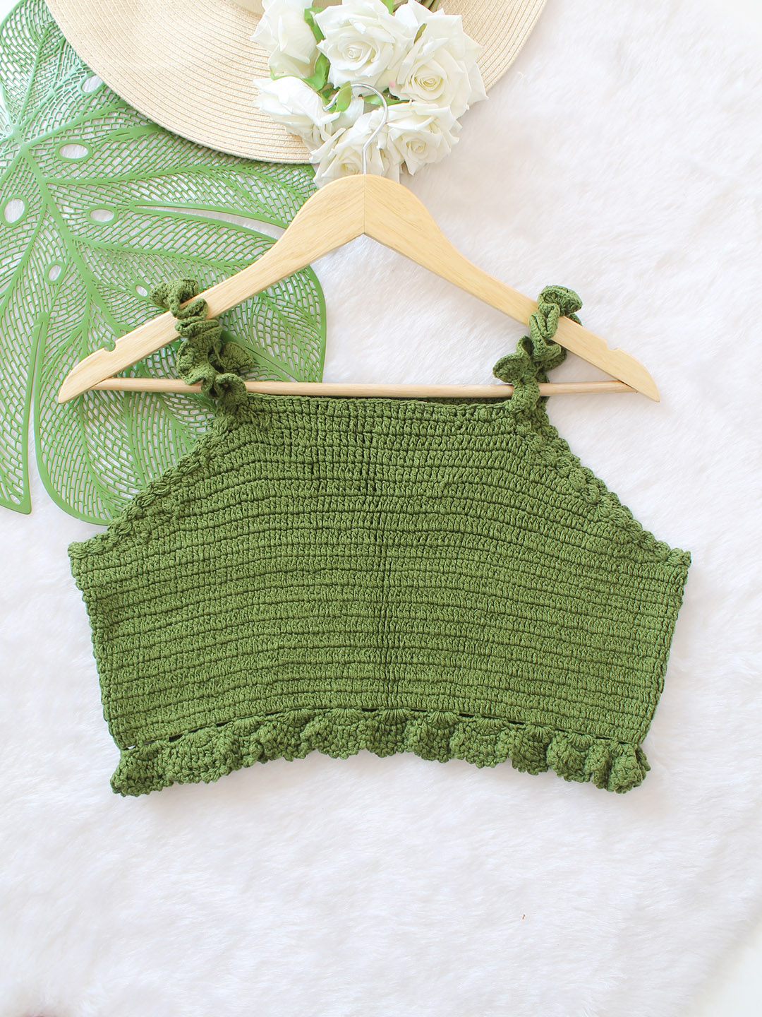 Woonie Crochet Colorblock Top - Green