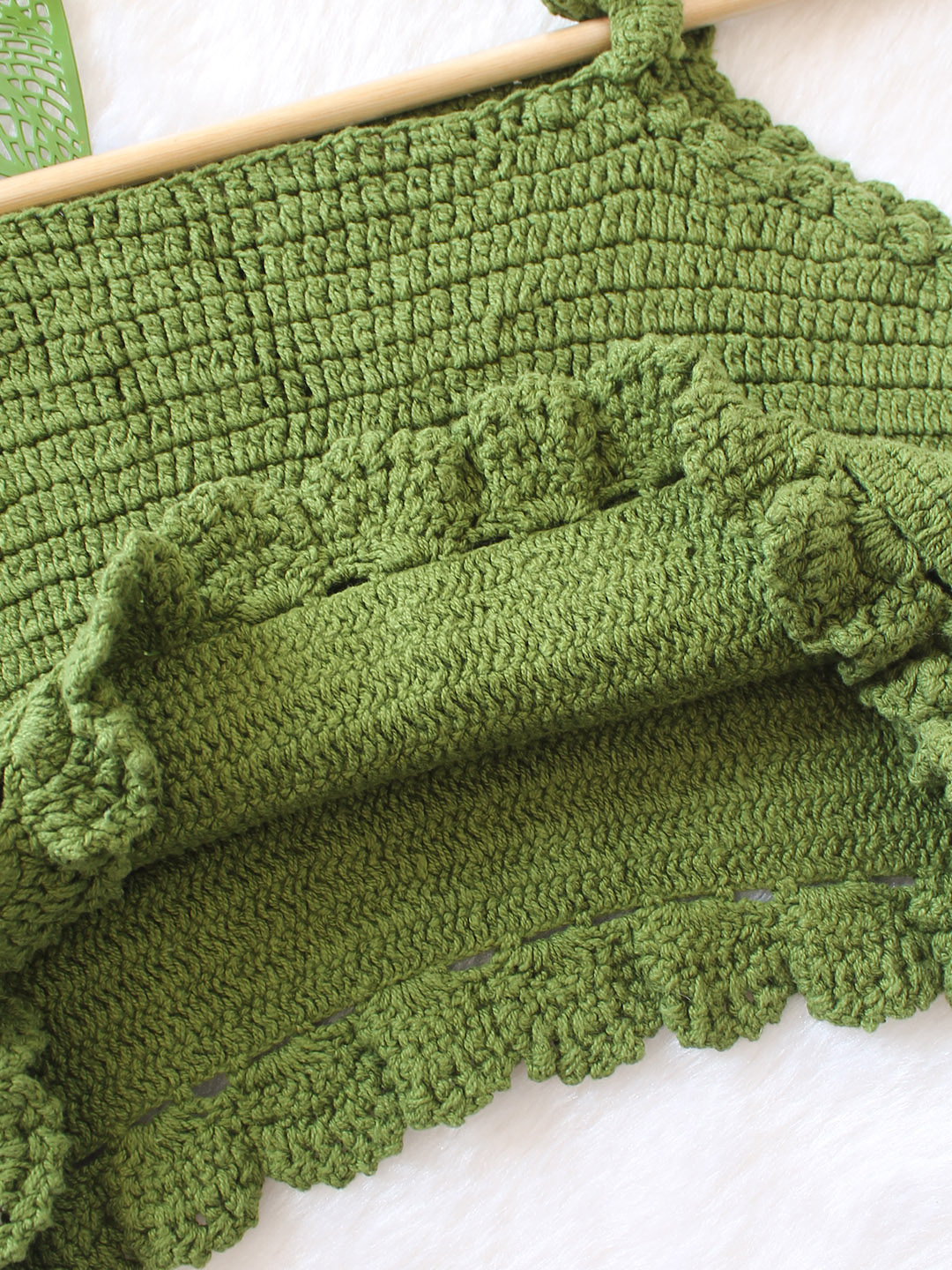 Woonie Crochet Colorblock Top - Green