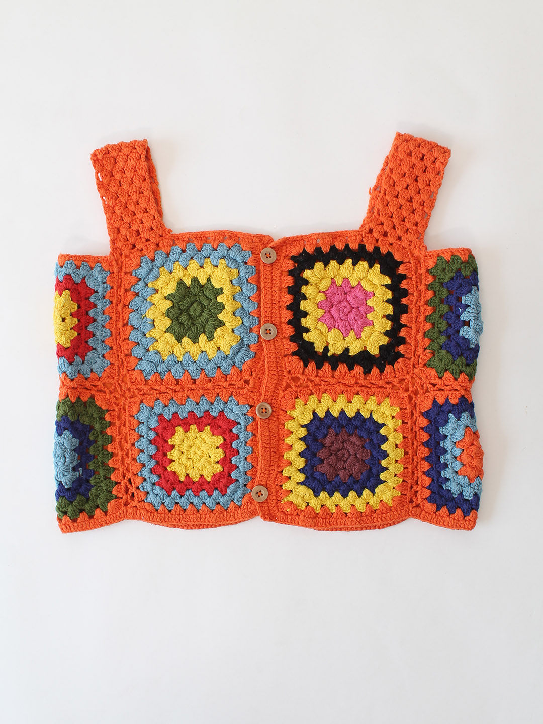 Woonie Crochet Granny Square Top - Orange
