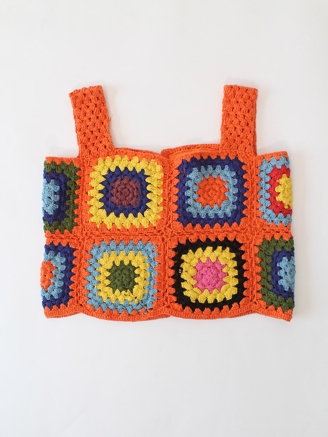 Woonie Crochet Granny Square Top - Orange