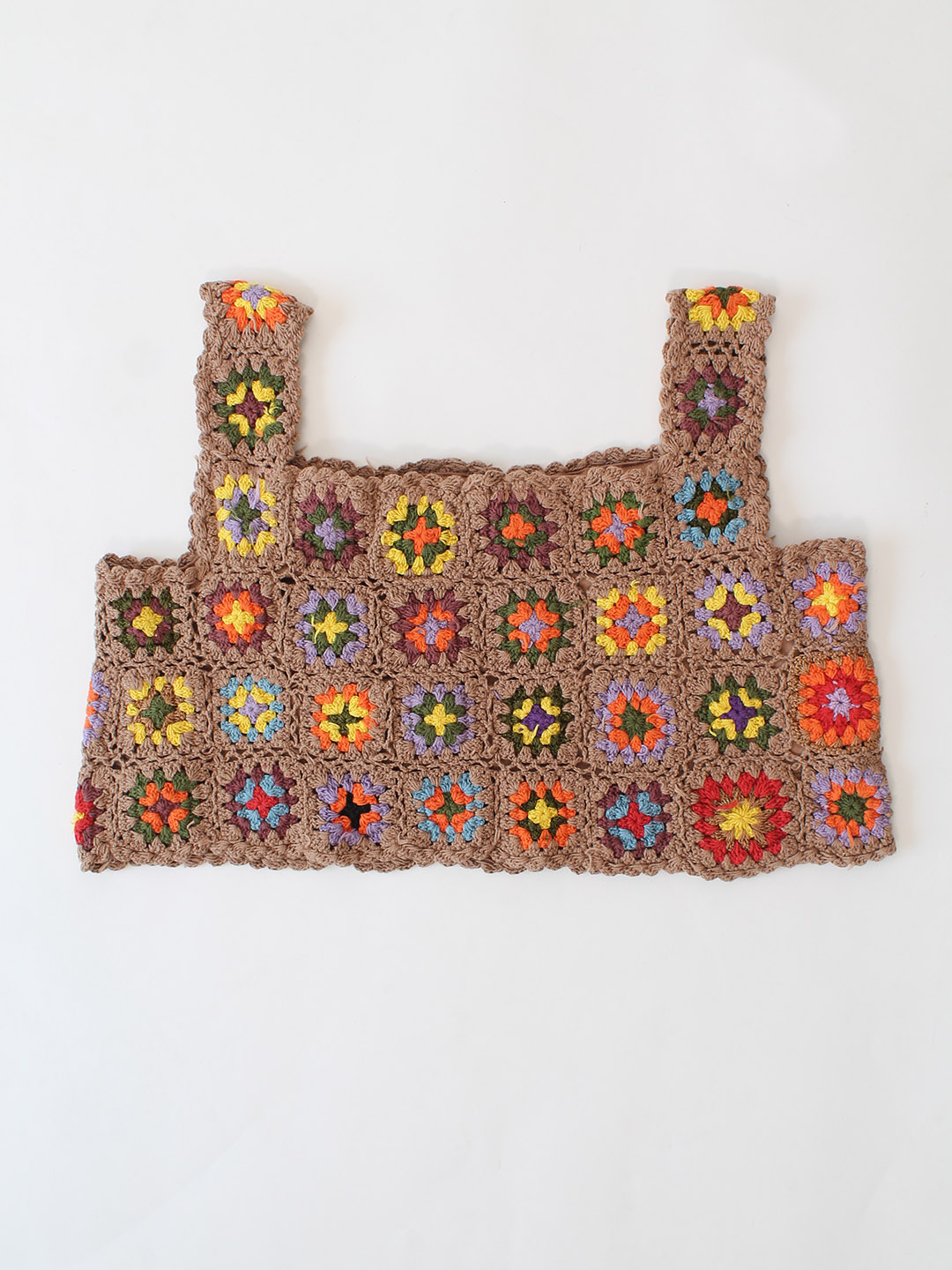 Woonie Crochet Granny Square Top - Beige