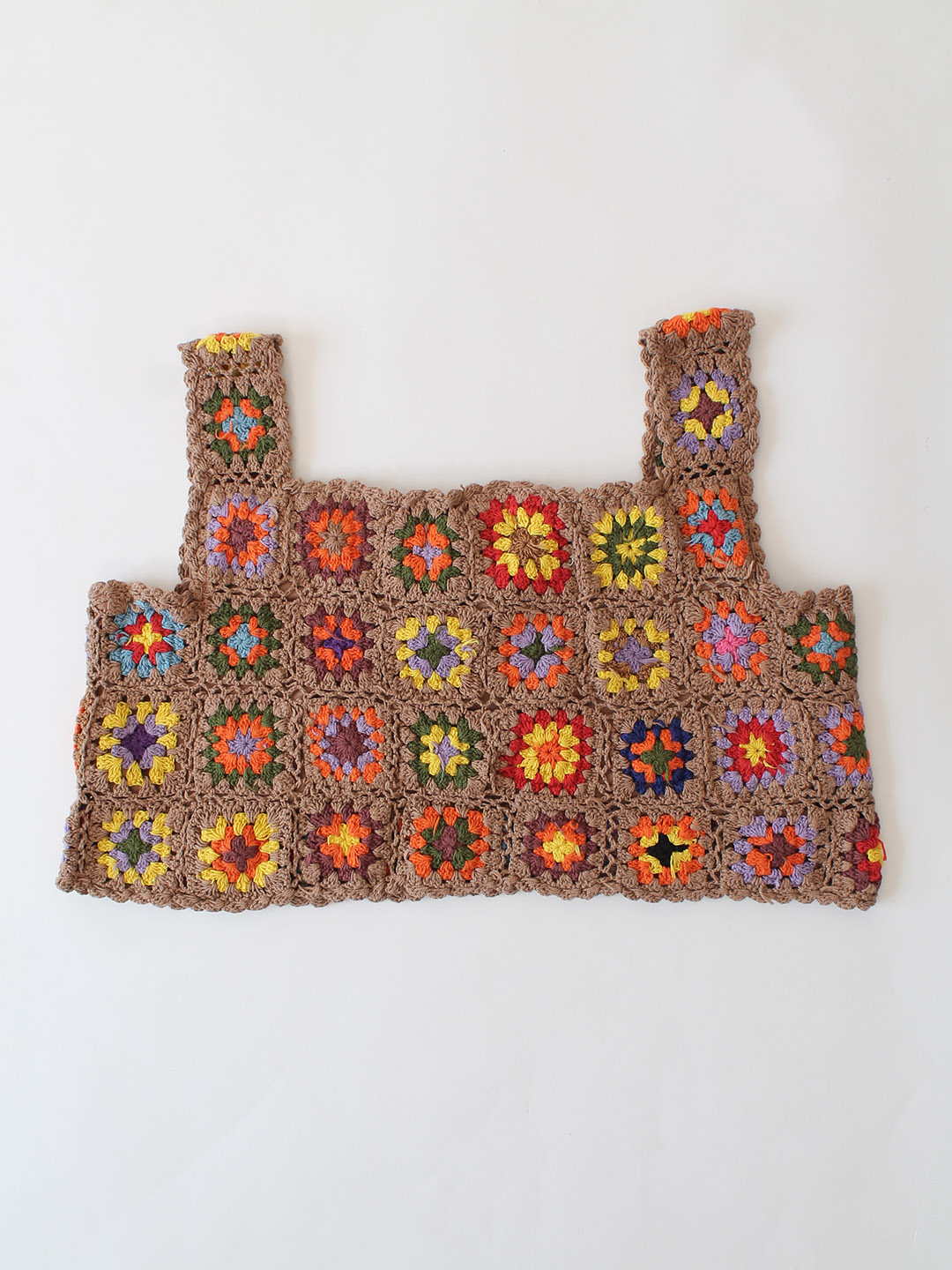Woonie Crochet Granny Square Top - Beige
