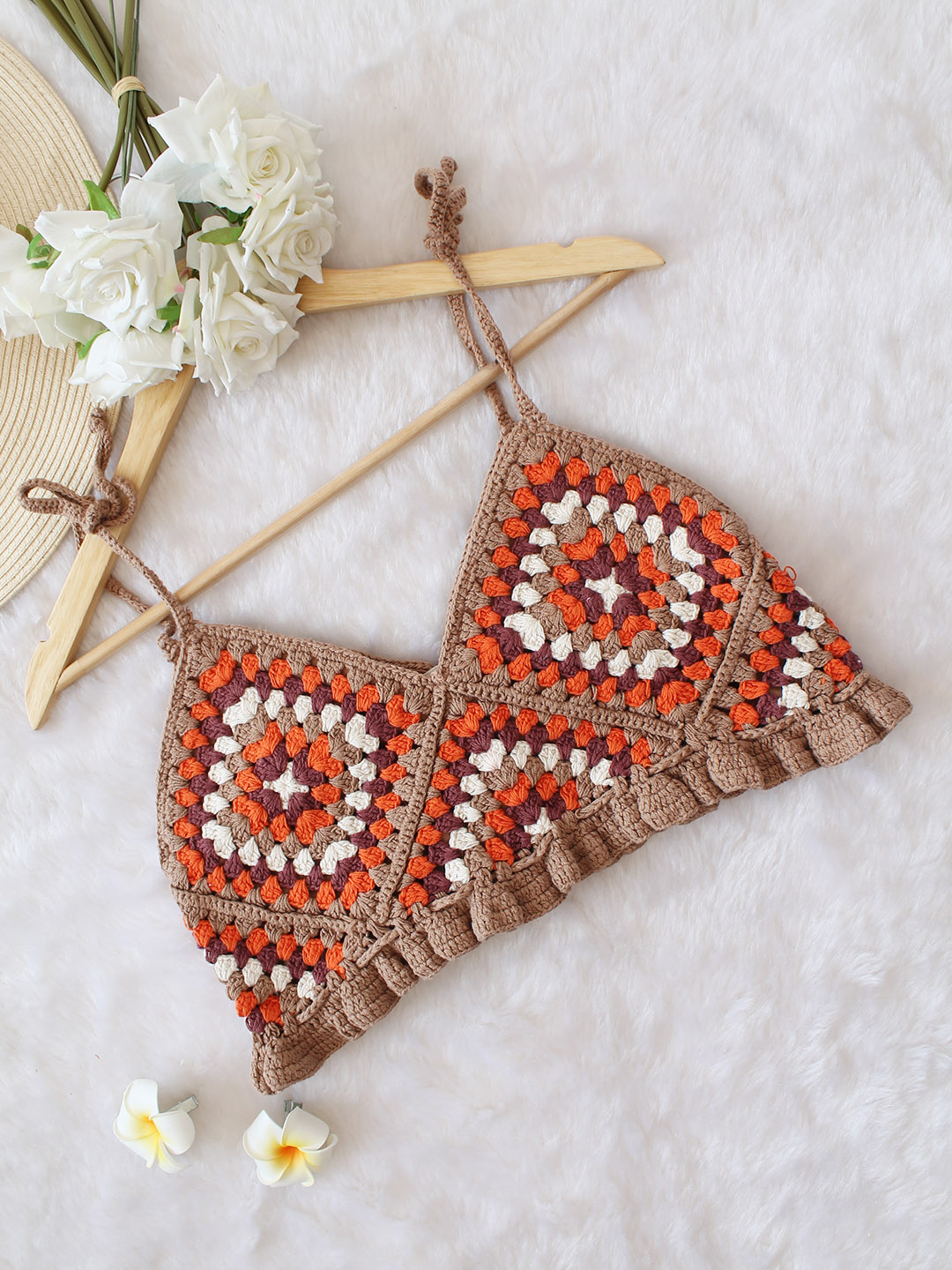 Woonie Crochet Strappy Top - Beige