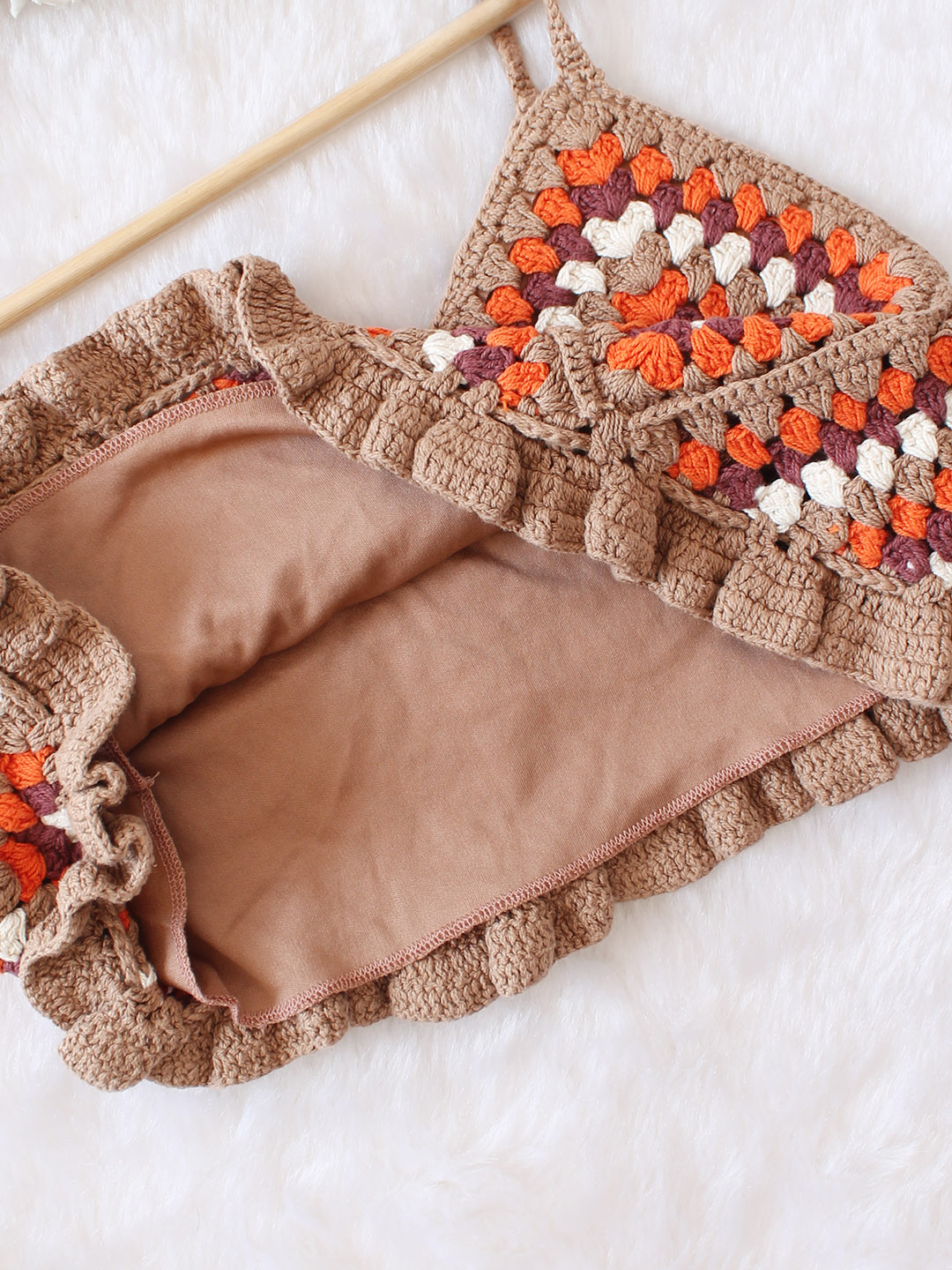 Woonie Crochet Strappy Top - Beige