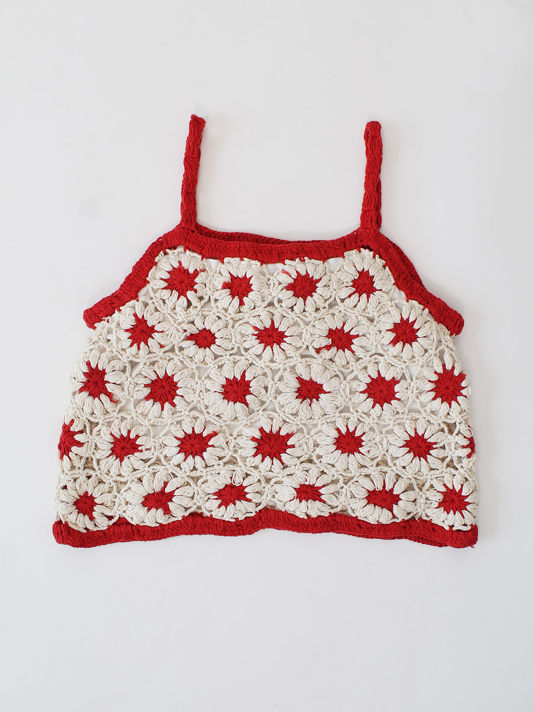 Woonie Handmade Crochet Daisy Top - Red