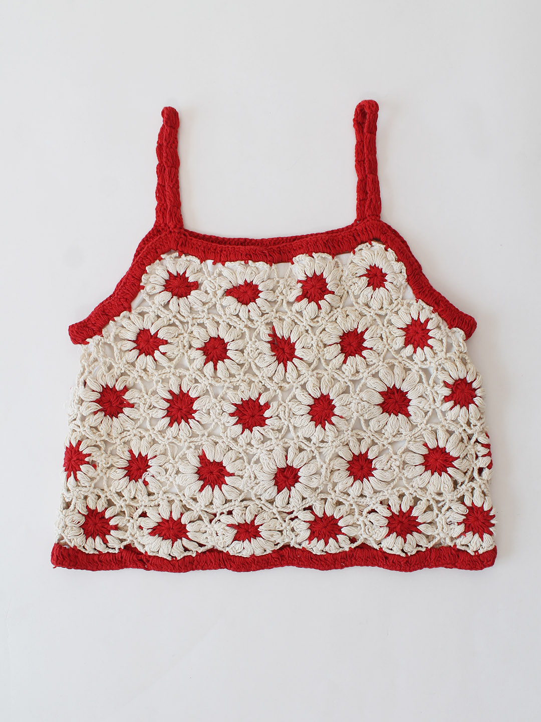 Woonie Handmade Crochet Daisy Top - Red